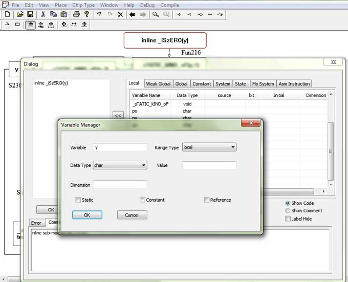 Block dialog and variable manager